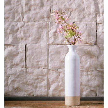 Uniquewise Cylinder Shaped Tall Spun Bamboo Floor Vase Glossy White Lacquer and Natural Bamboo Finish, Small QI003455WN.S